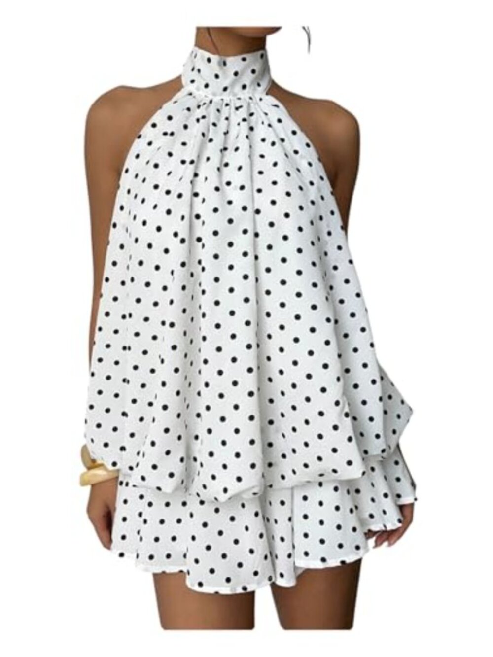 Ruffle Mini Dress Pleated Halter Open Back Backless A-Line Wedding Guest